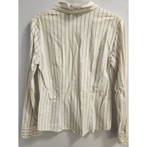 Womens New York Company Yellow Stripe Casual Button Down Blouse Shirt Medium - Picture 3 of 8